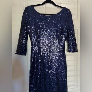 LULU’S Midnight Blue Navy Sequin Long Sleeve Dress Size Medium Short Length